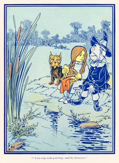 ??Csak tegnap készültem,? mondta a Madárijesztő.? a ?Óz csodálatos varázslója? L. Frank Baum alkotó: William Wallace Denslow