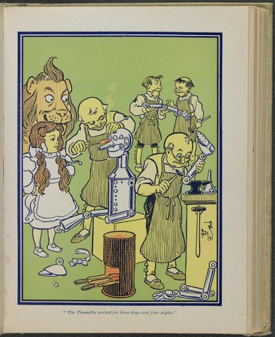 "A bádogos három nap és négy éjjel dolgozott", illusztráció Lyman Frank Baum "Óz, a csodálatos varázsló" című művéből. alkotó: William Wallace Denslow