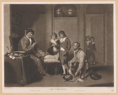 Az ember szidja a gyerekeket és a térdelő férfit körtével The Truants (cím az objektumon) alkotó: William Ward