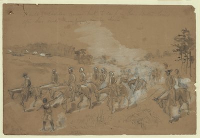 Kautz lovassága visszatér a táborba a Gen Butler vonalakban a rajtaütésük után Abstract/médium alkotó: William Waud
