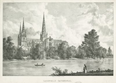 Lichfield katedrális – Déli nézet: litográfia, nd [1781-1850] alkotó: William Westall