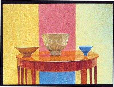 Csendélet, három Lucie Rie tál alkotó: William Wilkins