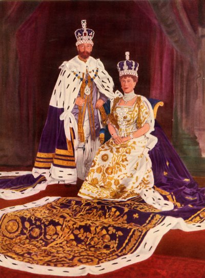 Felségük V. György király és Mária királyné koronázási ruhájukban, 1911, 1951. alkotó: William and Daniel Downey