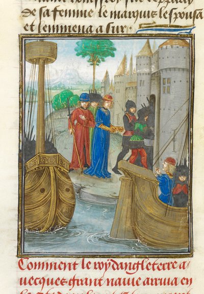 I. Richárd partraszállás Szicíliában, illusztráció a "Historia rerum in partibus transmarinis gestarum..." című könyvből, 1479-80 körül (vellum) alkotó: William of Tyre (c.1130 86) (after)