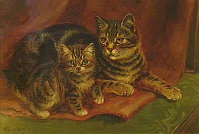 Eine getigerte Katze mit einem Kätzchen von Wilson Hepple