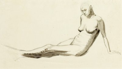 Ülő akt, 1919 körül (toll és ceruzával átmosni) alkotó: Winifred Knights