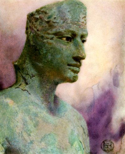 I. Pepy, az ókori egyiptomi fáraó bronzszobra feje, Kr.e. 24-23. század, 1926. alkotó: Winifred Mabel Brunton