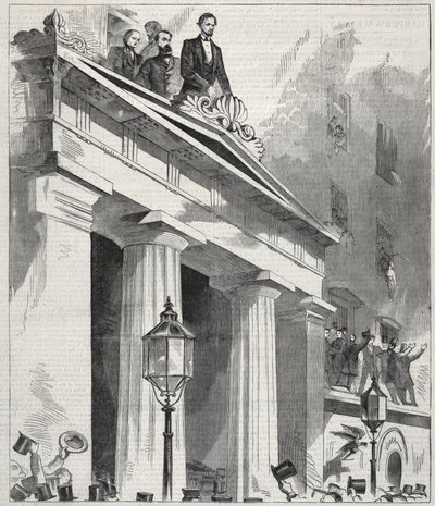 Abraham Lincoln, a megválasztott elnök beszéde az emberekhez az Astor-ház erkélyéről..., 1861. alkotó: Winslow Homer