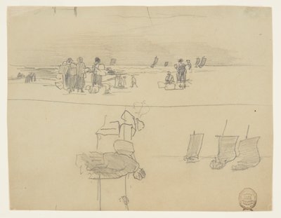 Tengerparti jelenet kosarakat hordozó nőkkel, kabátokkal, Anglia alkotó: Winslow Homer