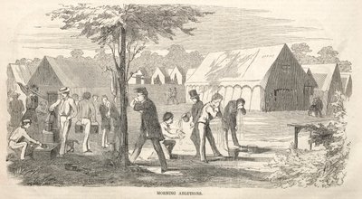 Tábori találkozó vázlatai: Reggeli mosdás, 1858. alkotó: Winslow Homer