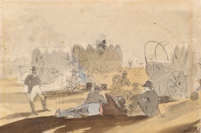 Pihenő lakókocsi fedett kocsikkal [recto], 1861. alkotó: Winslow Homer