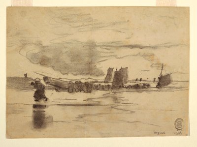 Rajz, Tengerpart apálykor, Cullercoats, Anglia, 1881 alkotó: Winslow Homer