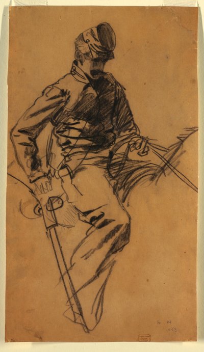 Rajz, lovas katona lóháton, 1863 alkotó: Winslow Homer