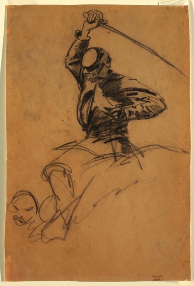 Rajz, lovas katona karddal lóháton, 1863 alkotó: Winslow Homer