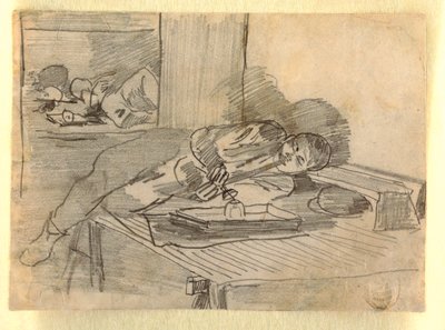 Rajz, Kínai férfi ópiumpipát szív, Baxter utcai klubház, New York, 1874 körül. alkotó: Winslow Homer