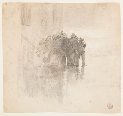 Rajz, Halászok olajbőrben, Cullercoats, Anglia, 1881 alkotó: Winslow Homer