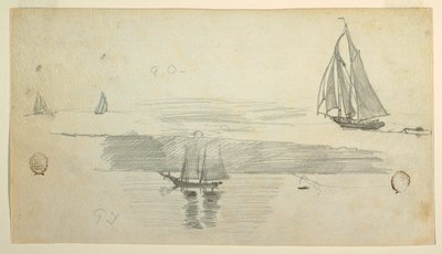 Rajz, Négy szkúner, valószínűleg 1880 alkotó: Winslow Homer