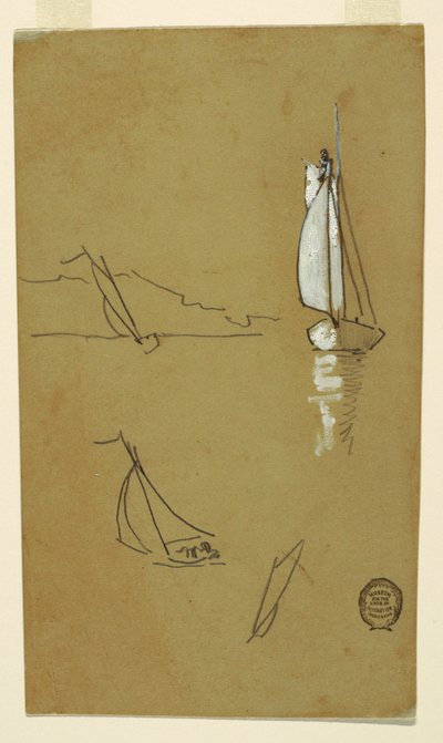 Rajz, Négy vázlat vitorlásról, 1880 alkotó: Winslow Homer