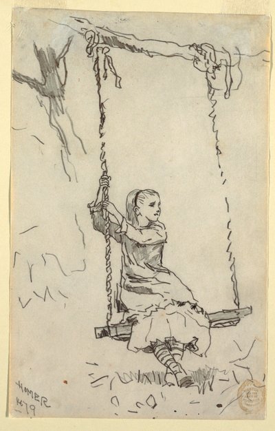 Rajz, Lány hintán, 1879 alkotó: Winslow Homer