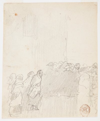 Rajz, Férfiak és nők a tengerre néznek, Cullercoats, Anglia, 1881 alkotó: Winslow Homer