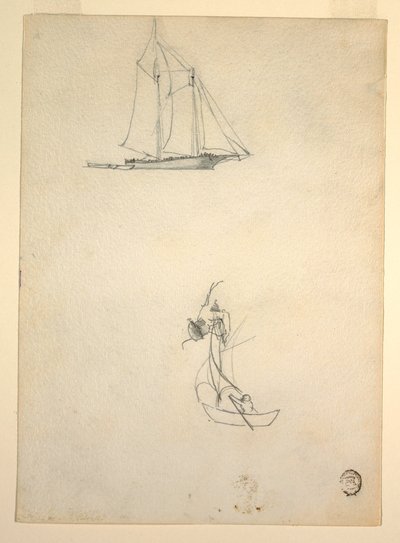 Rajz, Schooner és három dingi, 1881 alkotó: Winslow Homer