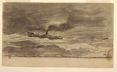 Rajz, Tengeri táj halászhajóval, Cullercoats, Anglia, 1881-82 alkotó: Winslow Homer