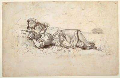 Rajz, Pásztorlány pihen, 1877 alkotó: Winslow Homer