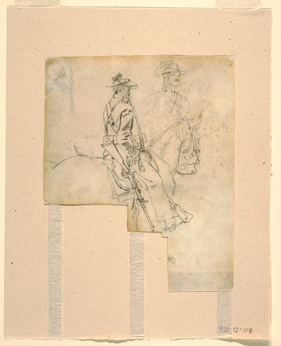 Rajz, lovas tiszt oldalnézetből, 1862 alkotó: Winslow Homer