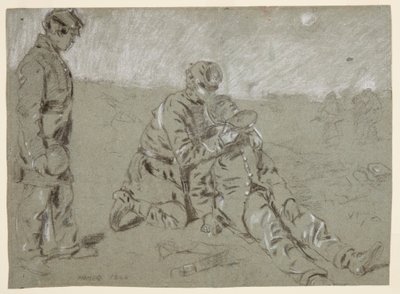 Rajz, katona vizet ad egy sebesült társának, 1864 alkotó: Winslow Homer