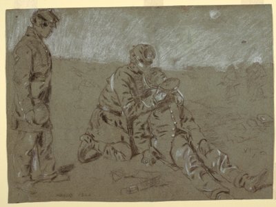 Rajz, katona vizet ad egy sebesült társának, 1864 alkotó: Winslow Homer