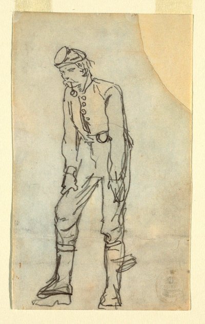 Rajz, katona pipával a szájában, 1862 alkotó: Winslow Homer
