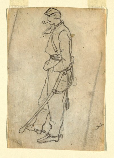 Rajz, Katona karddal és pipával, 1862 alkotó: Winslow Homer