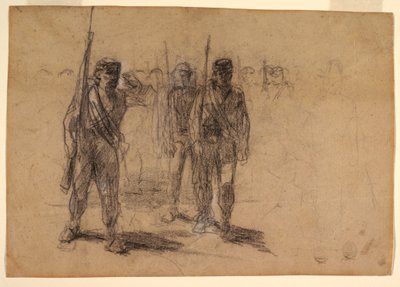 Rajz, Katonák gyakorlatoznak, valószínűleg 1864 alkotó: Winslow Homer