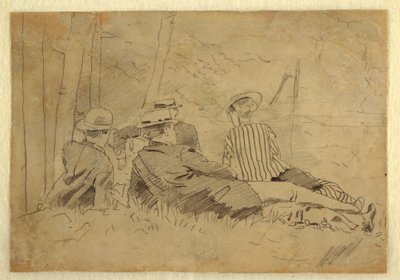 Rajz, tanulmány a "The Fishing Party"-hoz, 1869 körül. alkotó: Winslow Homer
