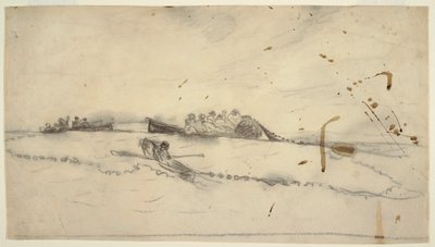 Rajz, Három csónak halászokkal, akik hálót vetnek ki, 1881-82 alkotó: Winslow Homer