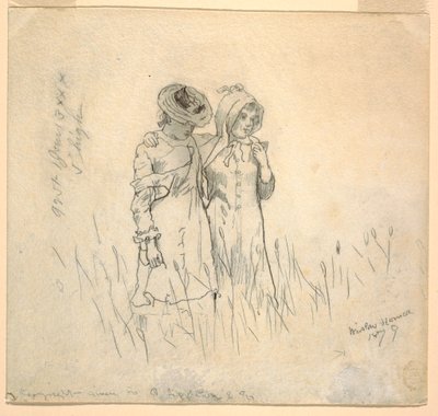 Rajz, Két lány a mezőn, 1879 alkotó: Winslow Homer