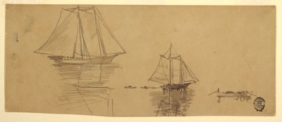 Rajz, Két szkúner és dorják, 1880 körül. alkotó: Winslow Homer