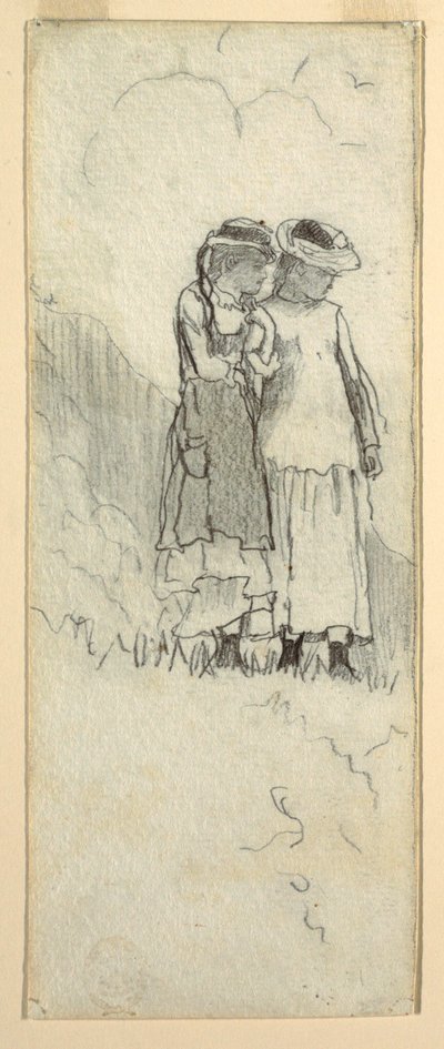 Rajz, Két fiatal lány a mezőn, 1879 alkotó: Winslow Homer