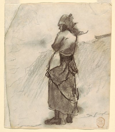 Rajz, Nő a tengerre néz, Cullercoats, Anglia, 1881-82 alkotó: Winslow Homer