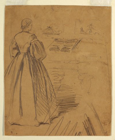 Rajz, Zongora előtt álló nő, 1862 alkotó: Winslow Homer