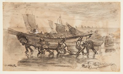 Fishermen Beaching a Dory, Cullercoats, Anglia alkotó: Winslow Homer