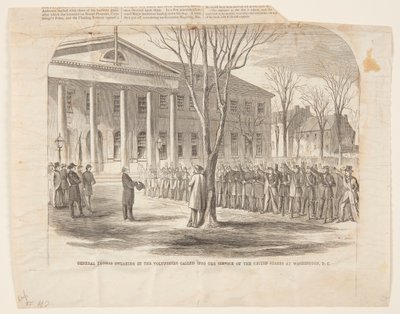 Thomas tábornok megesküdött az Egyesült Államok szolgálatába hívott önkéntesekben Washington D.C.-ben alkotó: Winslow Homer