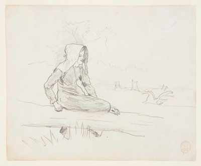 Lány ül egy fa törzsén alkotó: Winslow Homer