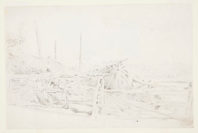 Szénakazal és vasúti kerítés alkotó: Winslow Homer
