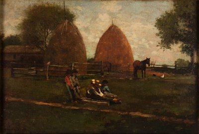 Szénakazalok és gyerekek, 1874. alkotó: Winslow Homer