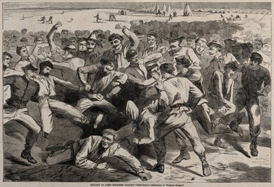 Ünnep a táborban - Katonák „futballt” játszanak alkotó: Winslow Homer