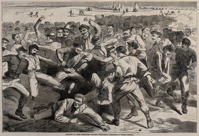 Nyaralás a táborban – katonák futballoznak, 1865. alkotó: Winslow Homer