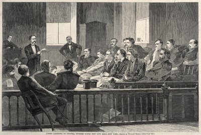 Az esküdtek az ügyvédek beszédét hallgatják, Legfelsőbb Bíróság, Új Városháza, New York alkotó: Winslow Homer