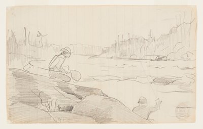 Férfi horgászbottal és hálóval alkotó: Winslow Homer