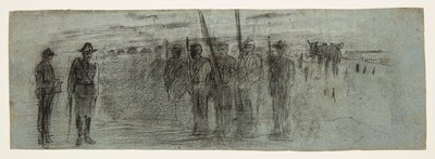 Tiszt és segédtiszt egy osztagot vizsgál alkotó: Winslow Homer